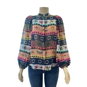 Vilagallo Womens Button Front Long Sleeve Top Size 38 Whimsical Fairy Sheer